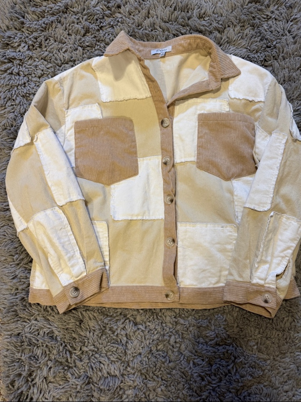 Polagram Patchwork Corduroy Jacket in Cream & Tan